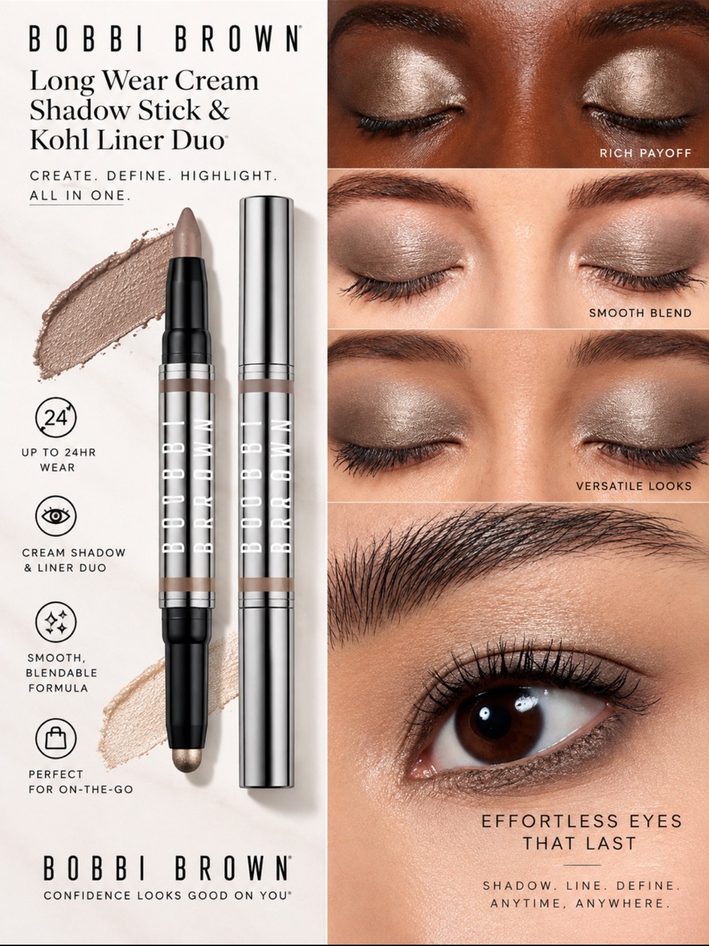 Mica/ mink Bobbi Brown Dual Ended Long Wear Cream eyeshadow stick